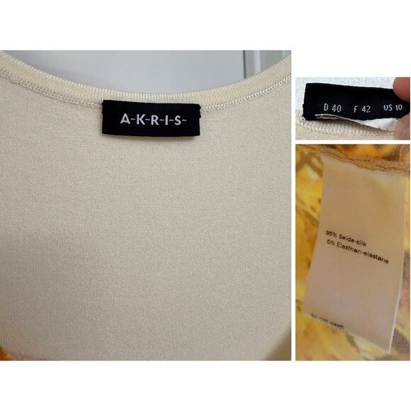 Akris Grass Print Silk Tank Top Sweater Yellow Straw Hay Stripe Sleeveless 10 - Picture 2 of 13